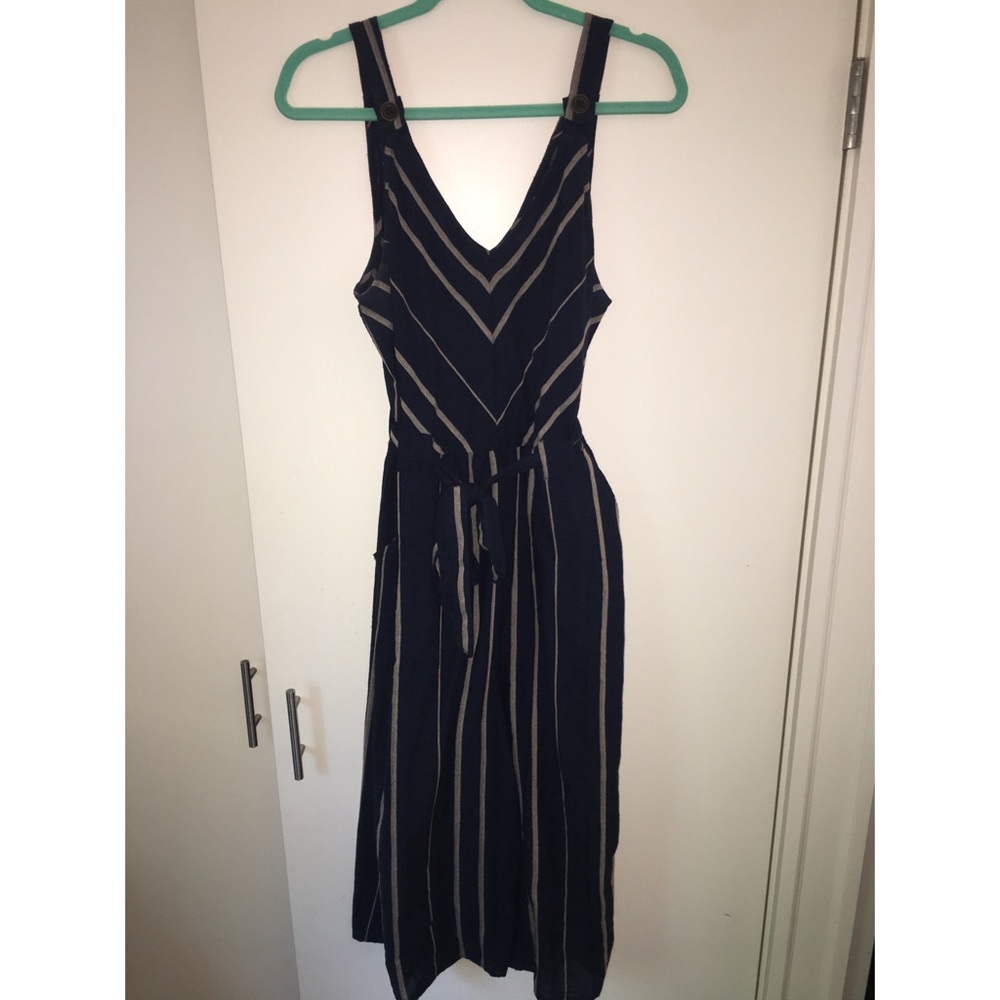 Cozy Romper, Dark Blue with Belt and Pattern